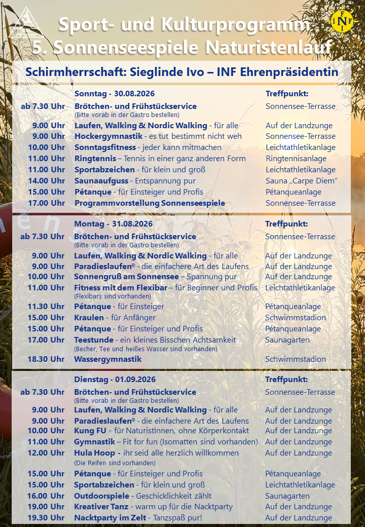 Auf diesem Bild sind die Programmpunkte von Sonntag bis Dienstag dargestellt