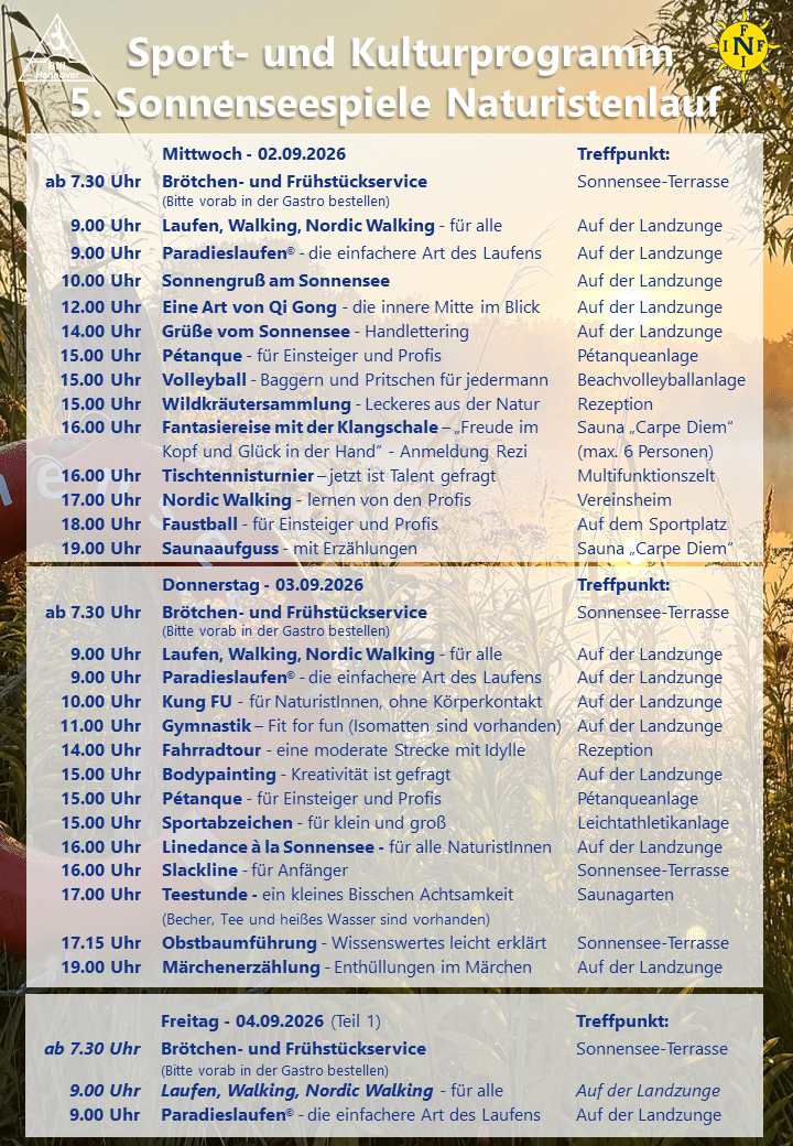 Auf diesem Bild sind die Programmpunkte von Mittwoch bis Freitag dargestellt
